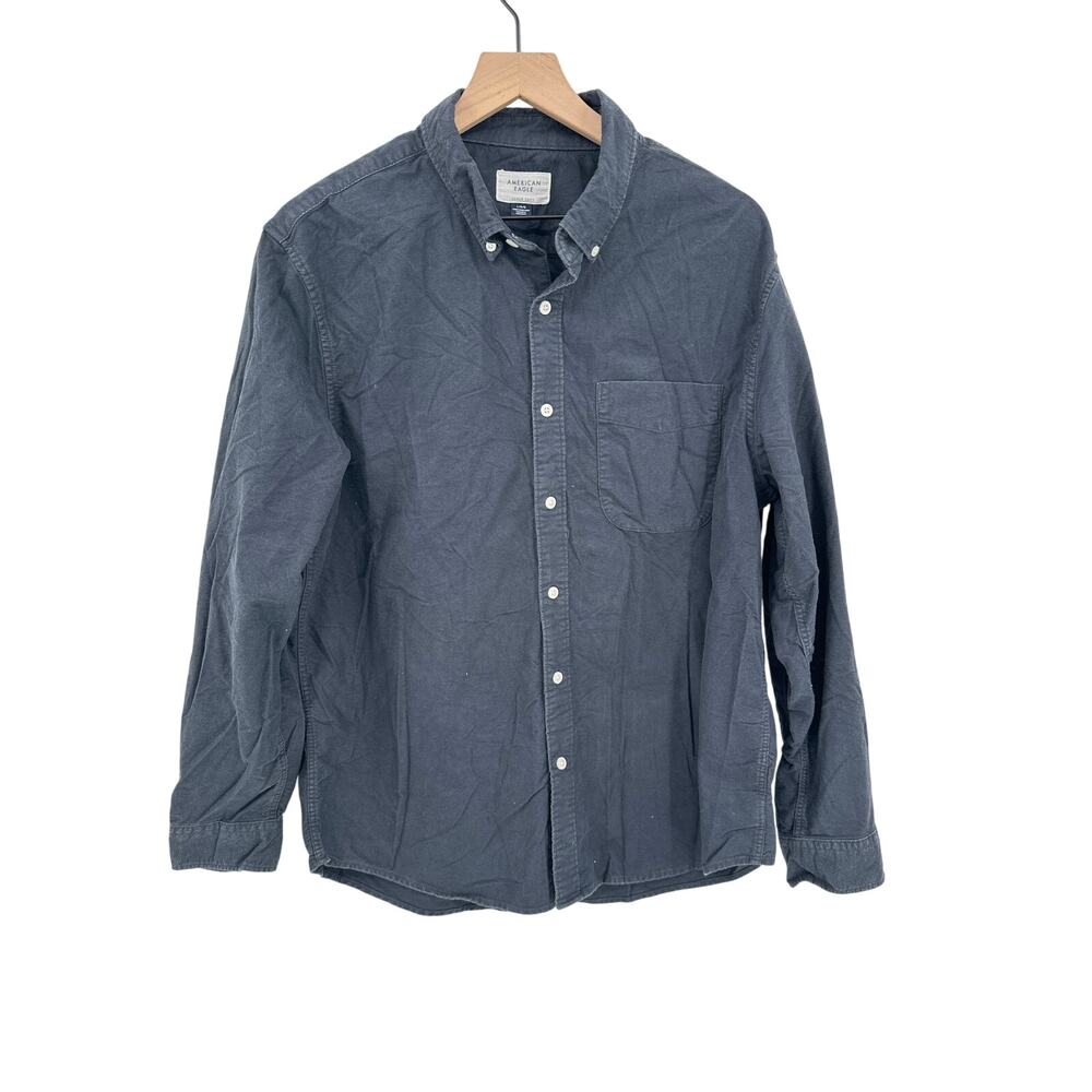 American Eagle Outfitters Charcoal Blue Casual Long Sleeve Button Shirt Large